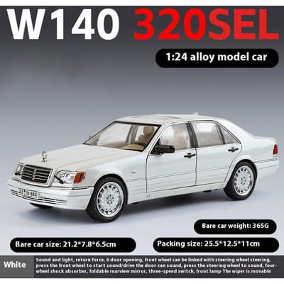 1:24 Mercedes Benz W140 320Sel Classic Limousine Alliage Moulé Sous Pression Modèle Réduit Voiture Son Et Lumière Collection Loisirs Décorations Cadeau