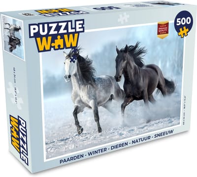 Puzzel Paarden - Winter - Dieren - Natuur - Sneeuw - Legpuzzel - Puzzel 500 stukjes