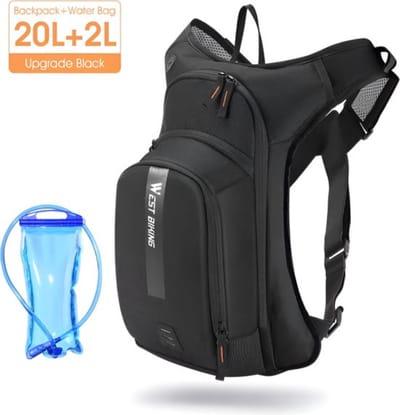 CarryQuest® - 20L Professionele Sport Rugzak + 2L Water Bag - Polyester Fietsrugzak - Ademend Mesh - Reflecterende Strips - Rugventilatie - 45x32x6 cm - Zwart