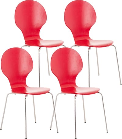 CLP Diego Set van 4 stapelstoelen Hout/rood