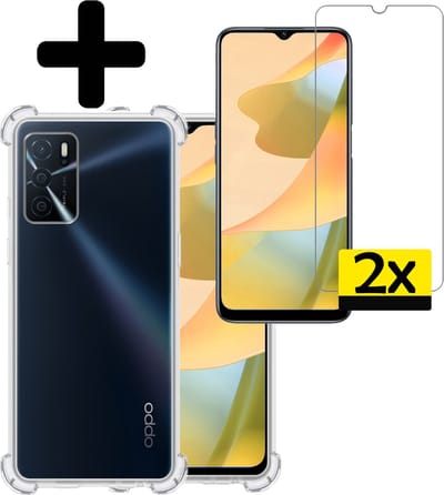 Hoesje - Met Screenprotector - 2 Stuks - Geschikt voor OPPO A16s - Sterk & Shockproof - Siliconen Case - Back Cover - Telefoon Hoes - Shock Proof - Telefoonhoesjes - Transparant