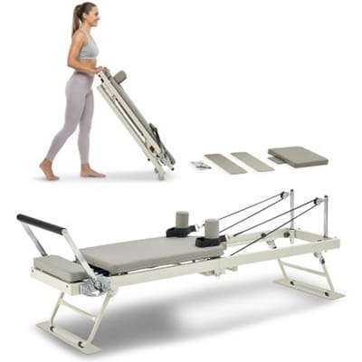 VEVOR Opvouwbare Pilates Reformer Home Gym Trainingsapparatuur, Pilatesbed met dubbele weerstand - veer en koord, voor gevorderden en beginners, tot 181,44 kg