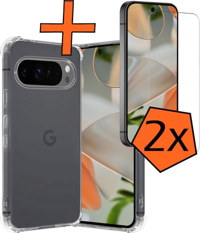 Hoes - Met Screenprotector - 2 Stuks - Geschikt voor Google Pixel 9 Pro - Sterk & Shockproof - Siliconen Case - Back Cover - Telefoon Hoes - Shock Proof - Transparant