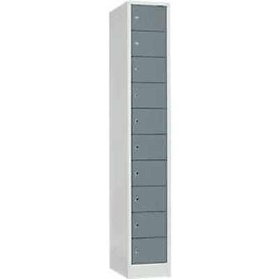 Lockerkast, plaatstaal, deuraanslag rechts, cilinderslot, 10 vakken, B 300 x H 1800 mm, lichtgrijs RAL 7035/blauwgrijs RAL 7031