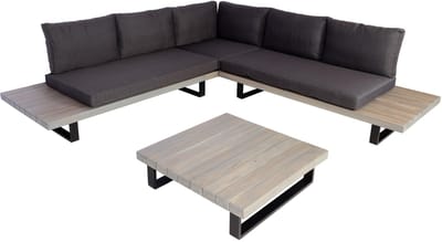 Tuinset MCW-H54, zitgroep, loungeset, Spun Poly, acaciahout, MVG, aluminium ~ grijs, kussens donkergrijs