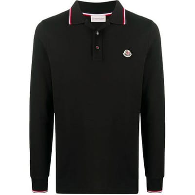 Moncler FW21 Logo Applicatie Effen Lange Mouwen Poloshirt Heren tops Zwart F20918B7010084556999 M black