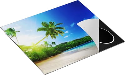 Chefcare Inductie Beschermer Strand tijdens Zonsondergang in Seychellen - 60x50 cm - Afdekplaat Inductie - Kookplaat Beschermer - Inductie Mat