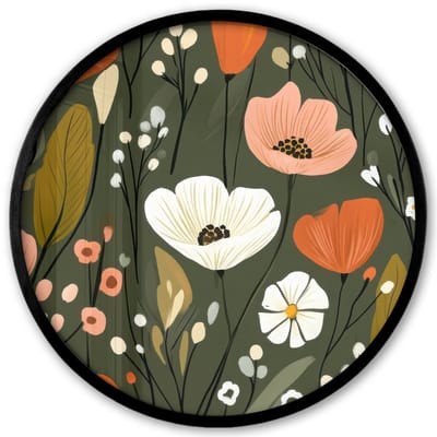 Poster in lijst Rond - Fotolijst 40x40 cm - Posters - Bloemen - Illustratie - Groen - Ronde posterlijst zwart - Decoratie - Wanddecoratie woonkamer - Muurdecoratie slaapkamer