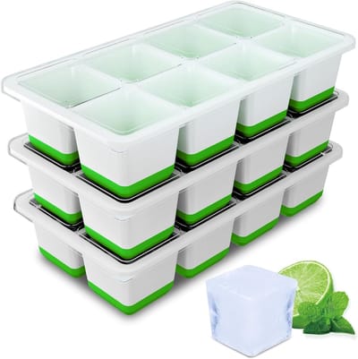 3 stuks grote ijsblokjesvormen, Easy Release BPA-vrije ijsblokjesbakjes voor vriezer, siliconen ijsblokjesvorm met deksel voor whisky, cocktails, drankjes (groen)