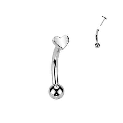 Piercing titanium curved hartje 1.2x8x3 - zilver - LMPiercings