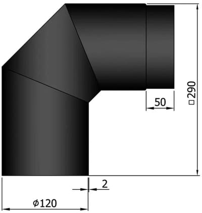 Kachelpijp Ø120 Bocht 2 x 45° - zwart - staal- 2mm