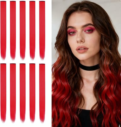 Set van 10 Felle Rode Haarextensions van 22 Inch, Clip-In Synthetisch Haar voor Vrouwen en Meisjes, Perfect voor Feestjes en Dagelijks Gebruik