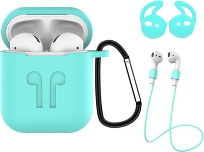 Case Geschikt voor AirPods Hoesje Hoes Siliconen 3-in-1 Met Clip Cover - Hoesje Geschikt voor Apple Airpods 1/2 Siliconen 3-in-1 Met Clip - Turquoise