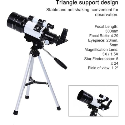 Télescope d'extérieur Haute Clarté Télescope Astronomique Réfracteur Professionnel Télescope d'Observation des Étoiles Trépied Compact multicolore
