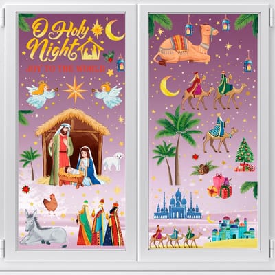 Dailygoods- Raamstickers Kerststal - 9 Vellen Kerstversiering - Duurzaam PVC - Verplaatsbaar zonder resten - Afmetingen 30 x 20 cm - Herbruikbaar voor elk jaar - Kerstdecoratie