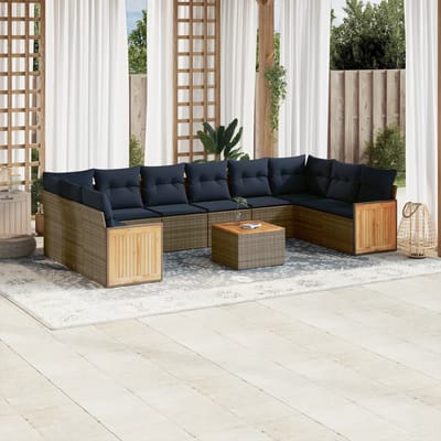 vidaXL - 11-delige - tuinbankset - met - kussens, - grijs - polyrotan