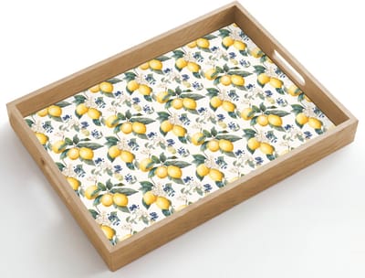 Dienblad hout 50x35 cm - Schootdienblad - Frans - Citroen - Citrus - Bloesem - Geel - Groen - Blauw - Borrelplank rechthoek - Plateau dienbladen