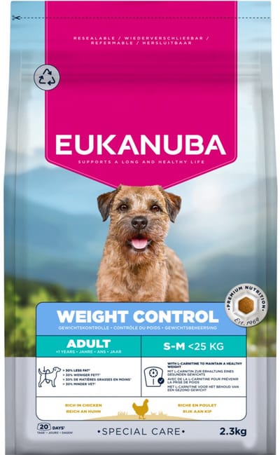 Eukanuba Hondenvoer Droog Special Care Adult Small/Medium Weight Control - 3 x 2,3 kg - Voordeelverpakking