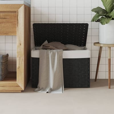 vidaXL - Wasmand - met - deksel - 55,5x35x34 - cm - poly - rattan - zwart