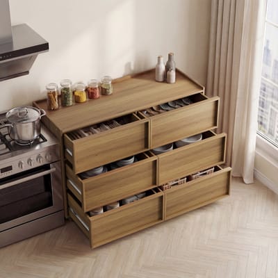 MODFU - Ladekast Met 6 Laden - Modern Minimalistisch - Voor Slaapkamer - MDF En Spaanplaat - Eikenkleur - 115 x 48 x 78 cm