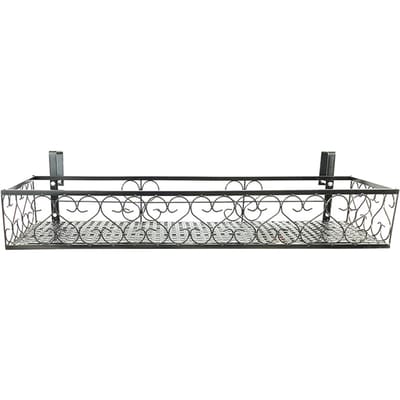Panier d'étagère de garde-corps de fleurs suspendu en fer avec crochets, support de Pots de jardinières de balcon pour l'extérieur noir