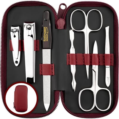 marQus Manicureset 7-delig - Echt Leren Etui, Solingen - Rood