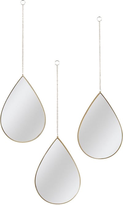 Set van 3 Luxe Druppelvormige Wandspiegels – Gouden Frame – Ophangbare Decoratieve Spiegels voor Woonkamer, Hal of Slaapkamer – Goudkleurige Muurdecoratie - Goud