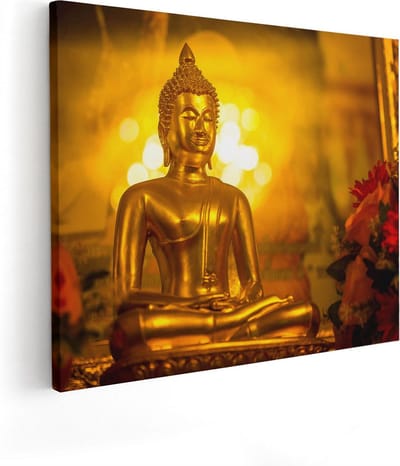 Artaza Canvas Schilderij Boeddha - 100x80 cm - Groot - Wanddecoratie Spiritueel - Muurdecoratie Woonkamer - Schilderijen Op Canvas Gouden Boeddhabeeld