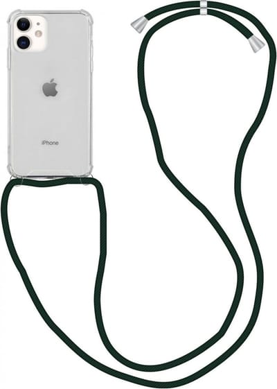 Hoesje met Koord Geschikt voor de Apple iPhone 12 Mini | Back Cover met Ketting | Flexibel TPU | Ideaal voor Festival / Vakantie | Zwart