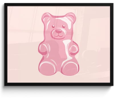 Poster in lijst - Fotolijst 70x50 cm - Posters - Beer - Roze - Snoep - Posterlijst zwart - Decoratie - Wanddecoratie woonkamer - Muurdecoratie slaapkamer