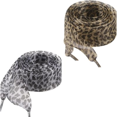 Leopardprint Satijnen Veters, 4 cm Breed, Plat en Comfortabel, 1 Paar Wit en 1 Paar Geel, Perfect voor Sneakers en Schoenen voor Mannen en Vrouwen