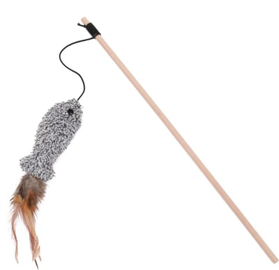 Nobleza Kattenhengel met Veren en Belletje - Kattenspeelgoed - Speelhengel voor Katten - 40 cm - Grijs