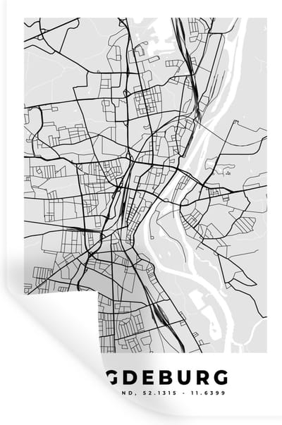 Muurstickers - Sticker Folie - Kaart - Stadskaart - Duitsland - Magdeburg - Plattegrond - 20x30 cm - Plakfolie - Muurstickers Kinderkamer - Zelfklevend Behang - Zelfklevend behangpapier - Stickerfolie
