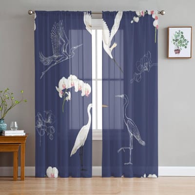 Witte Reiger Kaketoe Papegaai Transparante Gordijnen voor Woonkamer Transparant Tule Raamgordijn Slaapkamer Keuken Decor Sluier Draperieën 135W x 114H(cm)