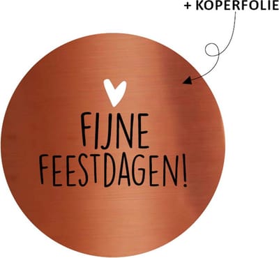 Kerst - Sluitsticker Rosé Goud Fijne Feestdagen – Glans / Koperfolie – Wit – Zwart - Hartje | Sluitzegel - Eindejaarspakket / Kerstpakket | Verrassen | Bedank kaart | Bedankje | Envelop sticker - Kerstdagen | Cadeau – Gift – Cadeauzakje