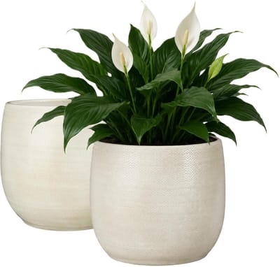 Mica Decorations Plantenpot - 2x - keramiek - wit glans / ribbels - D28 x H29 cm - bloempot Havana