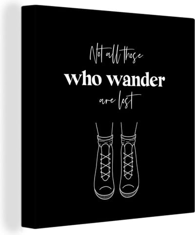 Canvas Schilderij Spreuken - Quotes - Not all those who wander are lost - Schoenen - 20x20 cm - Wanddecoratie