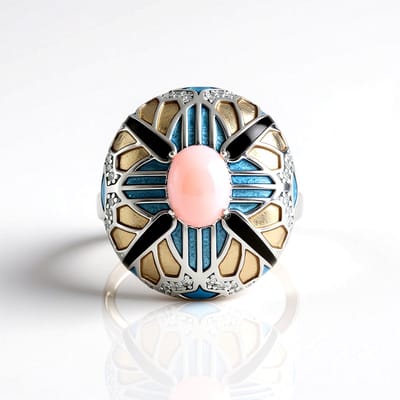 Cavill - Zilveren ring met roze Peruaanse Opaal 1,17 ct en Cambodjaanse Zirkon 0,25 ct - 925 Sterling zilver verguld - Elegante ring oval 8x6 mm