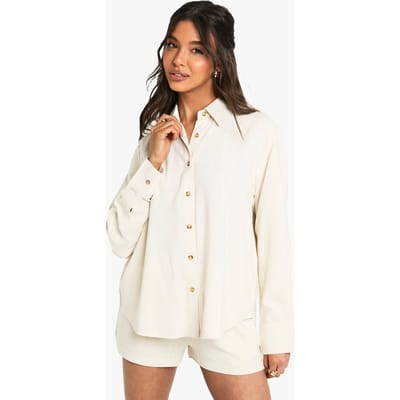 boohoo Dames Premium Linnen Oversized Hemd | Steen | Maat: 36