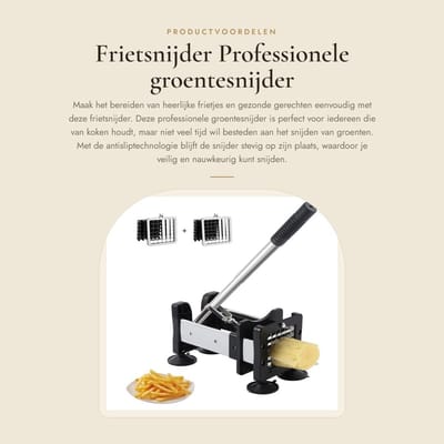 Dailygoods- Frietsnijder Roestvrij Staal - Professionele Groentesnijder - Antislip - Aardappelsnijder 12 mm/9 mm - Verlengde Handgreep - Tijd Besparend