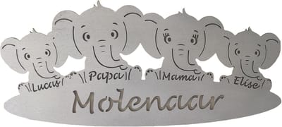 Gepersonaliseerde houten olifanten familie - geboorte - kraam cadeau - naambord - 38x18cm - Zilver