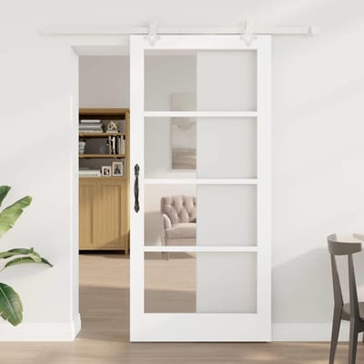 vidaXL - Schuifdeur - 93 - x - 202 - cm - Massief - grenenhout - en - glas - Wit