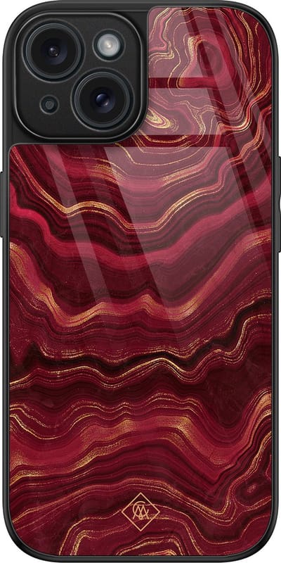 Casimoda® hoesje - Geschikt voor iPhone 15 - Agate Rood - Luxe Hard Case Zwart - Backcover telefoonhoesje - Rood