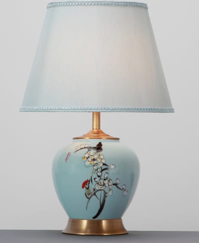 Fine Asianliving Chinese Tafellamp Keramiek Porselein met Kap Handgeschilderd