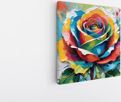 Saammp Canvas Schilderij - Kleurrijke Roos - Bloemen - Abstract - 20x20 - Foto op canvas - Wanddecoratie - Muurdecoratie Woonkamer - Kantoor Decoratie
