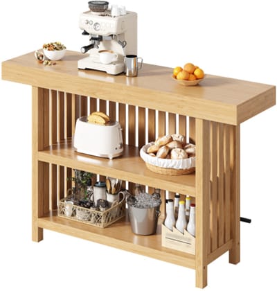 Bartafel Met Voetensteun En 2 Planken - Compacte Hoge Tafel Voor Keuken En Eetkamer - 160 x 40 x 105 cm - Natuurlijke Houtkleur