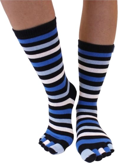 TOETOE Everyday Mid-Calf gestreepte teensokken - Blauw - 35-46 - Teensokken