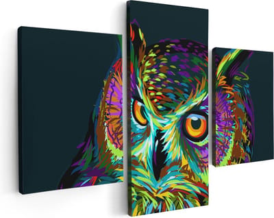 Artaza Canvas Schilderij Drieluik Kleurrijke Uil - Abstract - 90x60 - Foto Op Canvas - Canvas Print