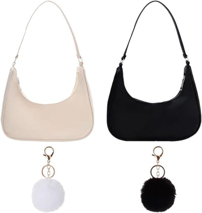 2-delige dames schoudertas, nylon Y2K schoudertas, retro kleine schoudertas voor vrouwen, handtas, onderarmtas, trendy tote bag voor dagelijks gebruik