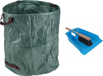 Talen Tools Stoffer en blik - blauw - 43 cm - met tuinafvalzak 272L voor tuinafval/bladeren